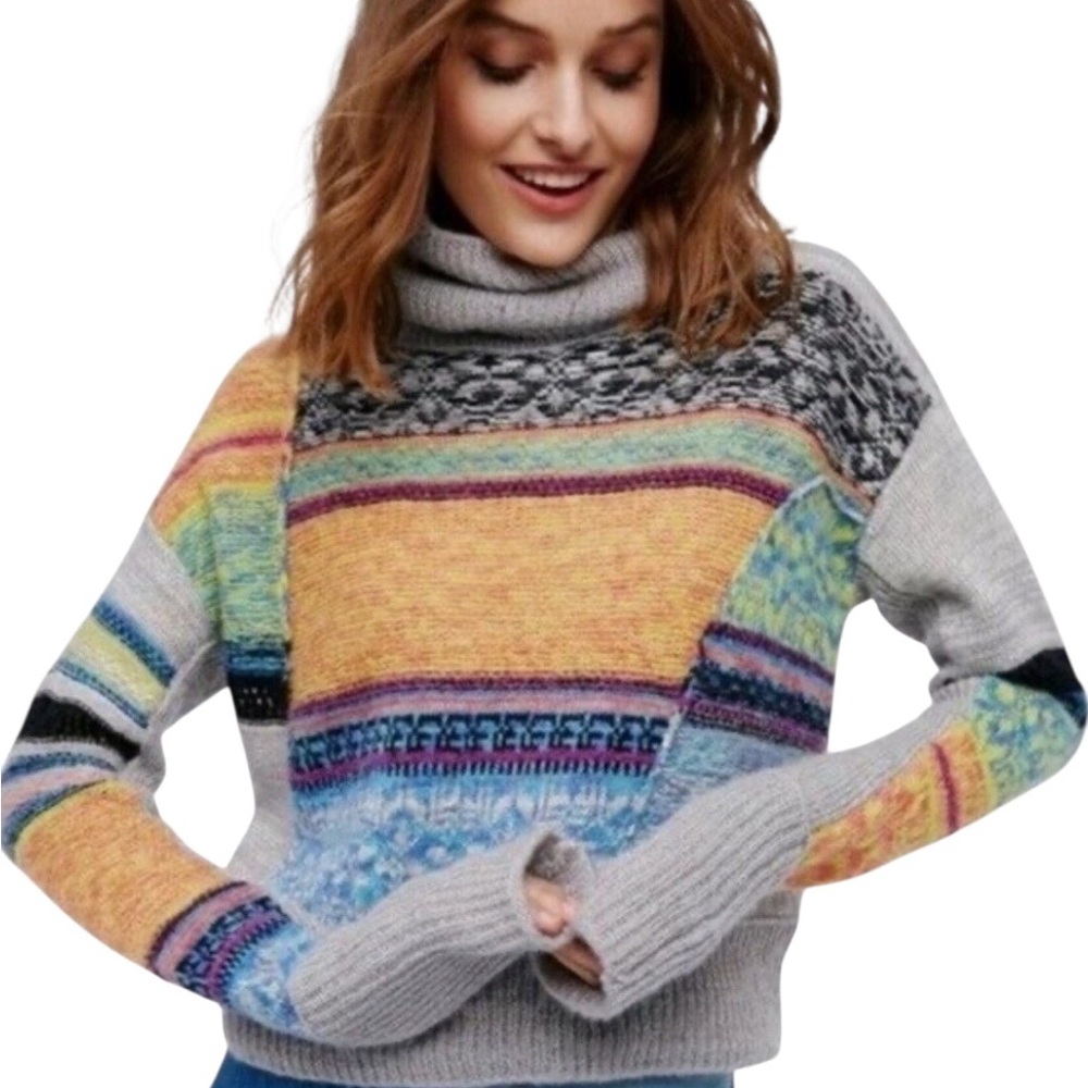 Free People This and That Striped Turtleneck Sweater Women’s Small Multicolour